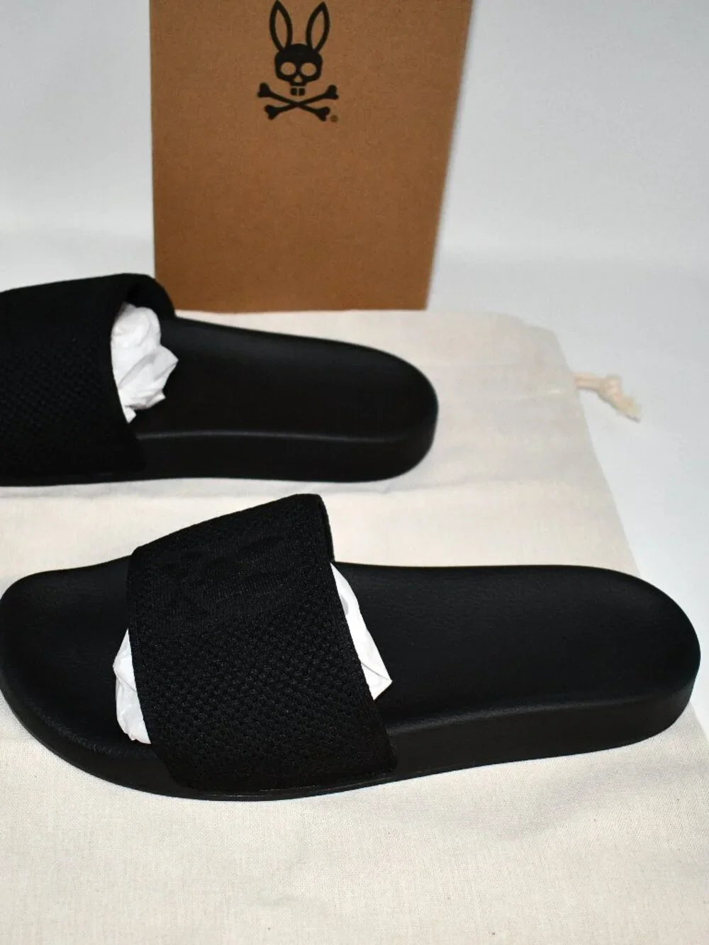 Psycho Bunny Men's Logo Knit Slides in Black Size: 10 #B6A474F200 NWT